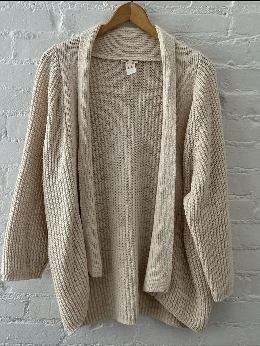 Sundance Chunky Knit Open Front Wool Blend Cardigan Sweater Cream Cozy Layer L